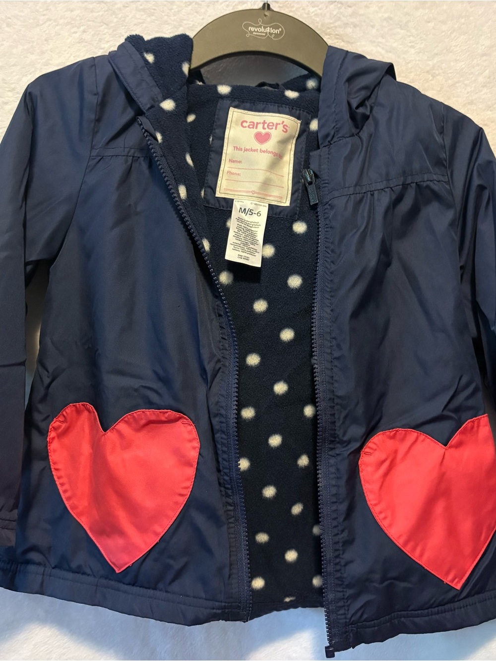 Carter's Navy Hooded Raincoat with Red Heart Pockets